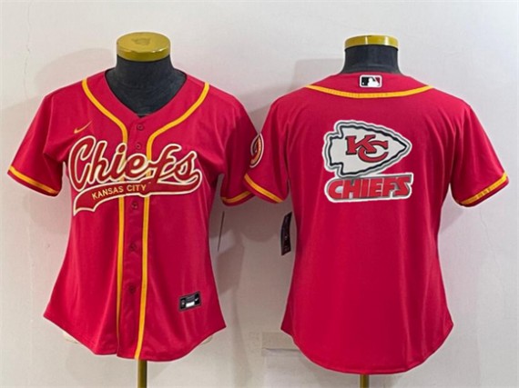 Women's Kansas City Chiefs Red Team Big Logo With Patch Cool Base Stitched Baseball Jersey(Run Small)